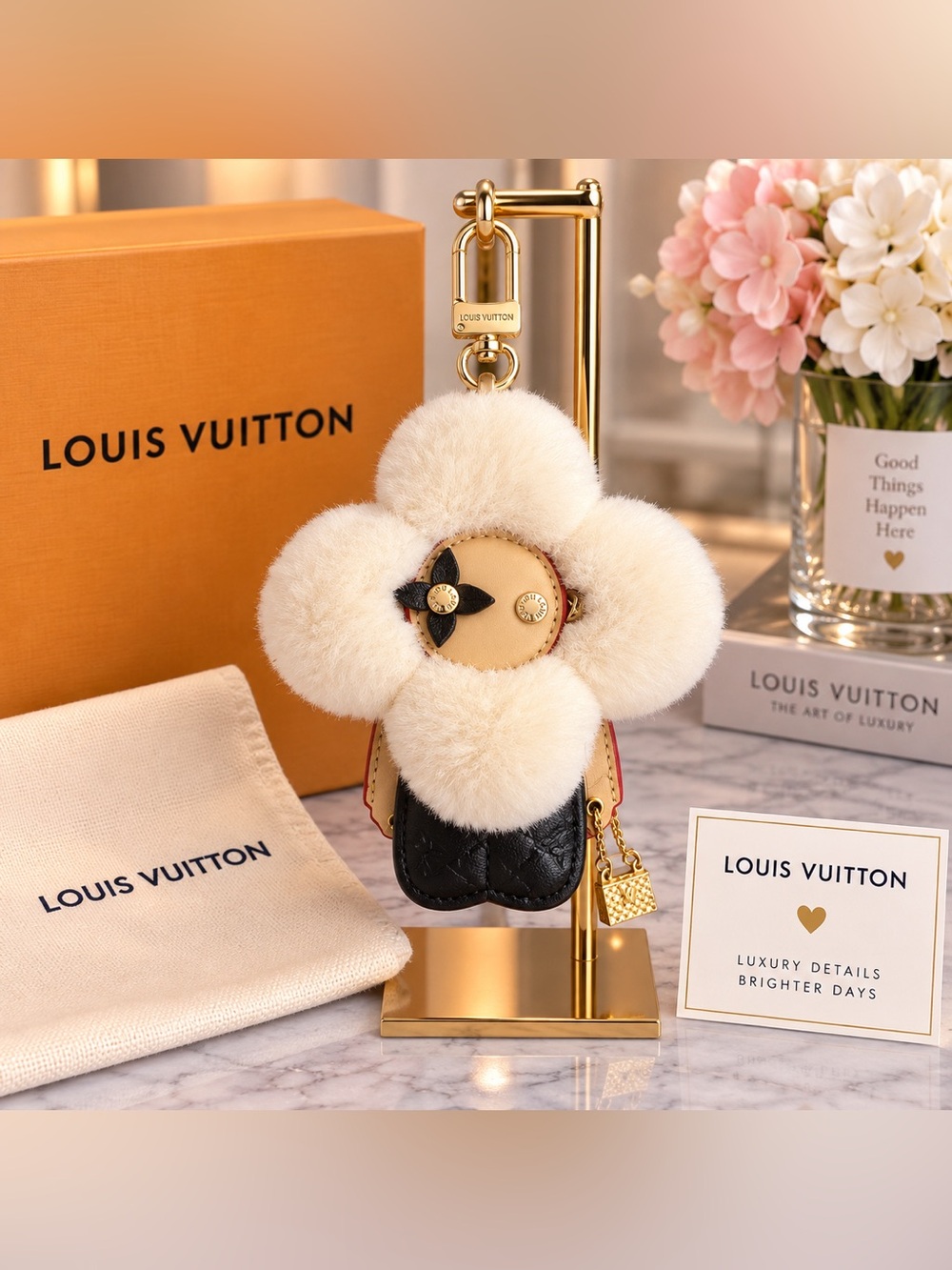 Luxury White Flower Charm Keychain Bag Accessory